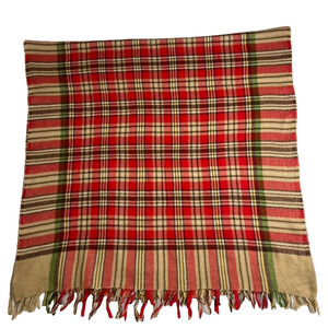 Anthropologie Vismaya Wool Scarf 68x34 Woven Multi Color Plaid Red Brown
